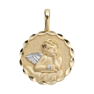 1 3/8 Textured Baby Angel Diamond Cut Pendant Solid 10K Yellow Gold - bayamjewelry