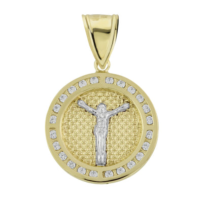 1.5" Crucifix Jesus CZ Cubic Zircon Medallion Pendant 10K Yellow Gold - bayamjewelry