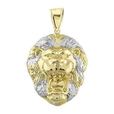 1.5" Men's Diamond Cut Lion Head Charm Pendant 10K Yellow Gold - bayamjewelry
