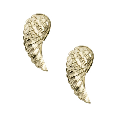 1" Diamond Cut Angel Wings Stud Earrings Solid 10K Yellow Gold - bayamjewelry