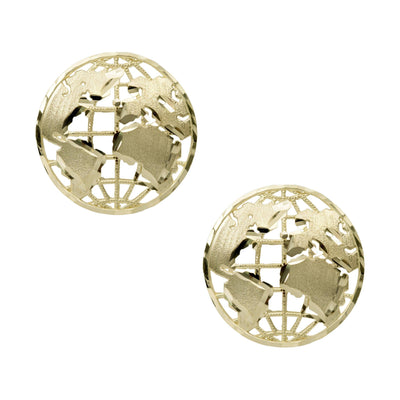 1" Diamond Cut World Stud Earrings Solid 10K Yellow Gold - bayamjewelry