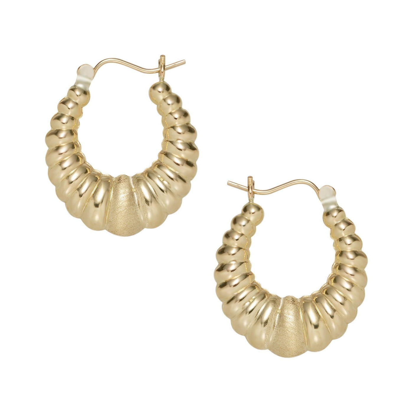 1" Graduated Plain Bamboo Door Knob Hoop Earrings 10K Yellow Gold - bayamjewelry