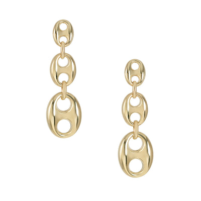 1" Graduated Puffed Gucci Link Chain Dangle Earring 10K Yellow Gold - bayamjewelry