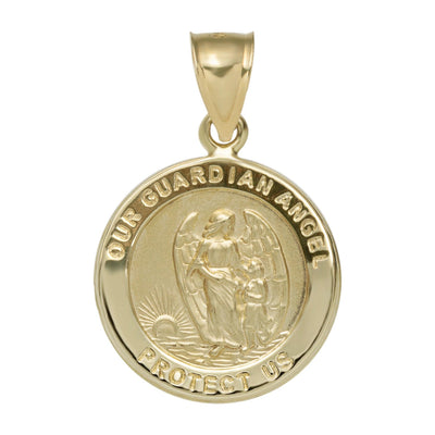 1" Guardian Angel Medallion Pendant 10K & 14K Yellow Gold - bayamjewelry