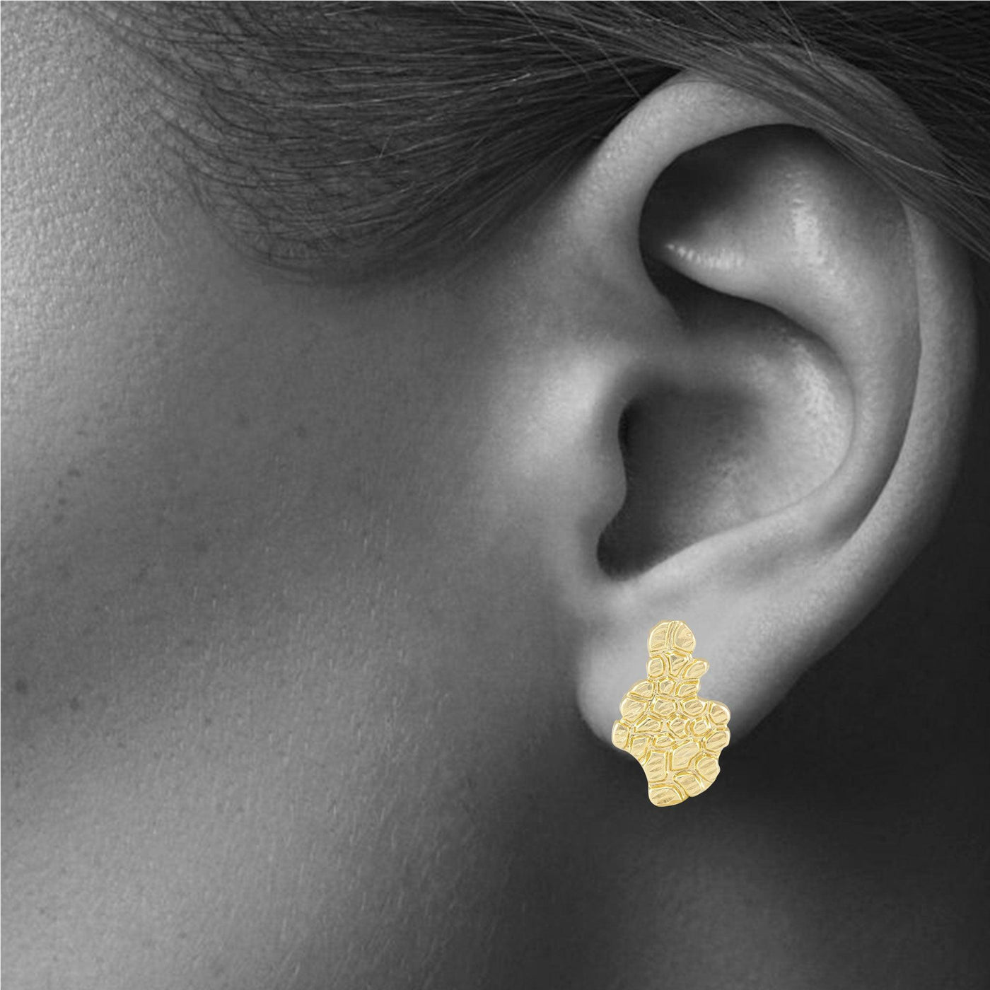 1" Large Nugget Stud Earrings 10K Yellow Gold - bayamjewelry
