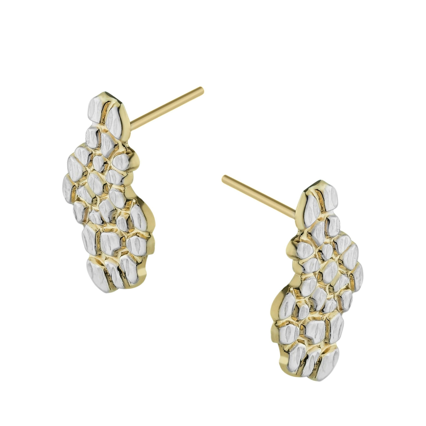 1" Large Nugget Two-Tone Stud Earrings 10K Yellow Gold - bayamjewelry