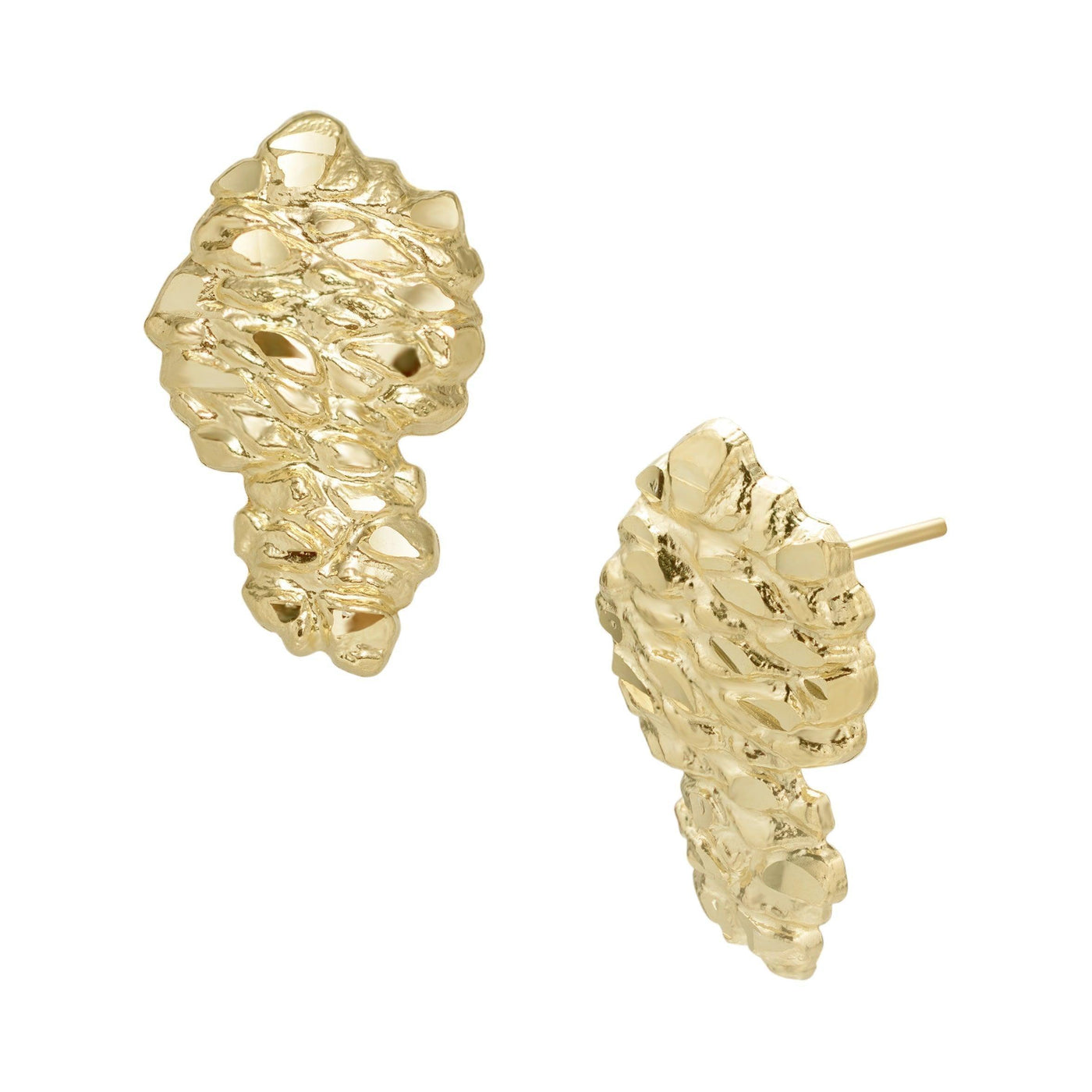 1" Large Textured Nugget Stud Earrings 10K Yellow Gold - bayamjewelry