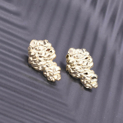 1" Large Textured Nugget Stud Earrings 10K Yellow Gold - bayamjewelry
