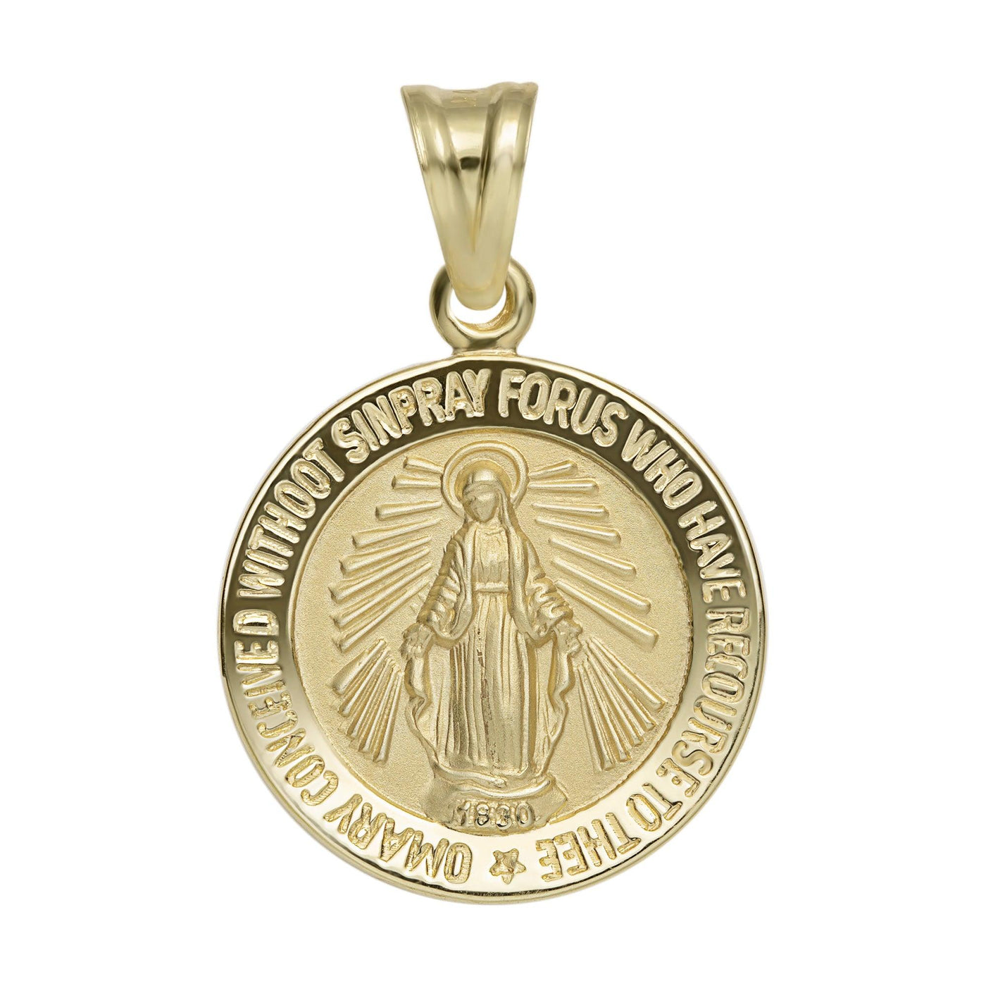 1" Round Miraculous Mary Medallion Pendant 10K & 14K Yellow Gold - bayamjewelry