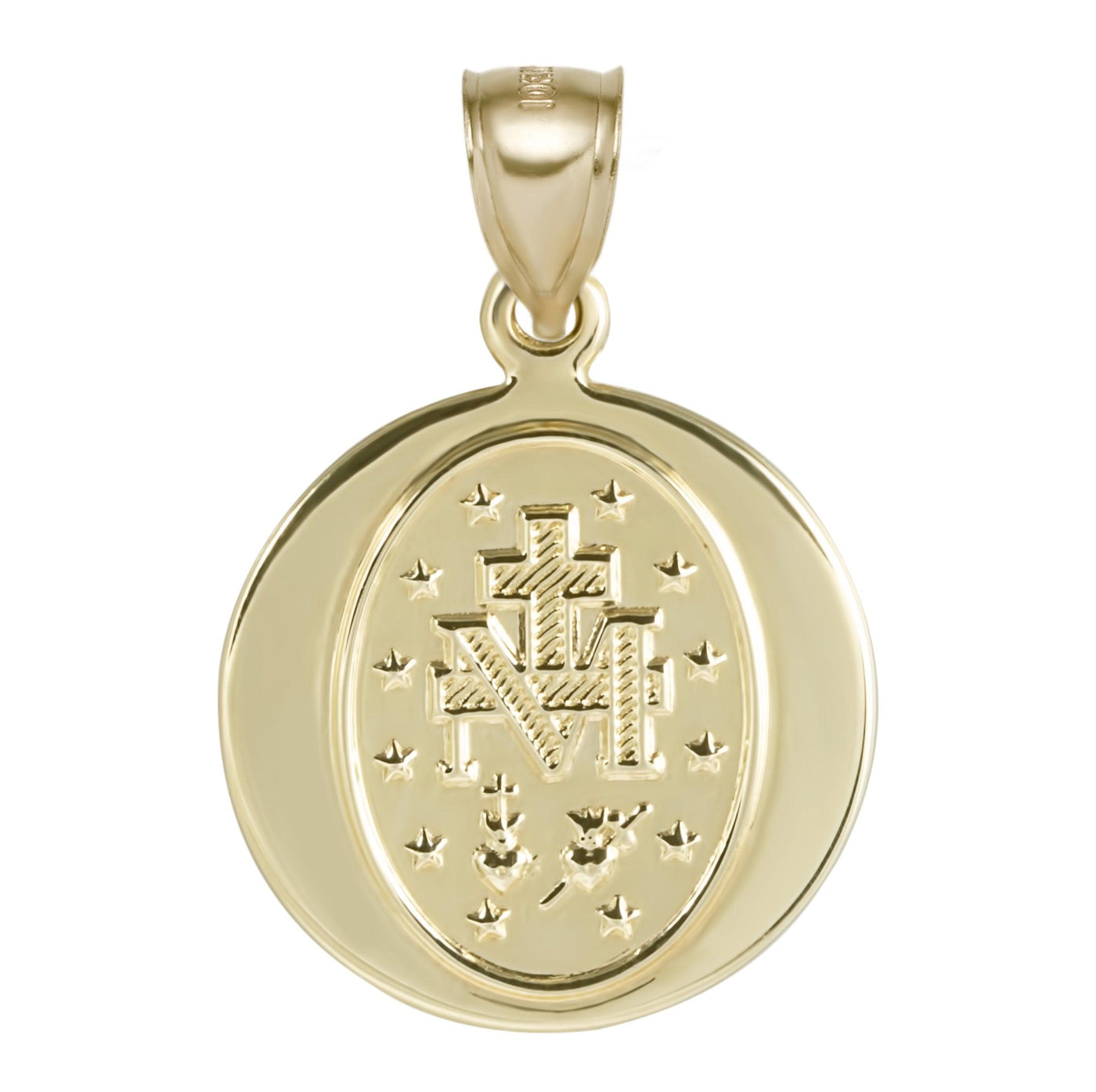 1" Round Miraculous Mary Medallion Pendant 10K & 14K Yellow Gold - bayamjewelry