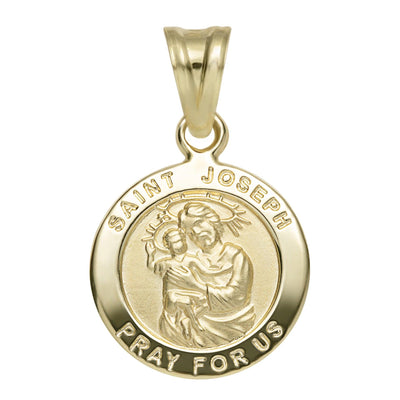 1" Saint Joseph Pray For Us Medallion Pendant 10K & 14K Yellow Gold - bayamjewelry