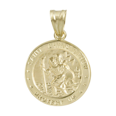 1" Textured Saint Christopher Protect Us Medallion Pendant 10K Yellow Gold - bayamjewelry