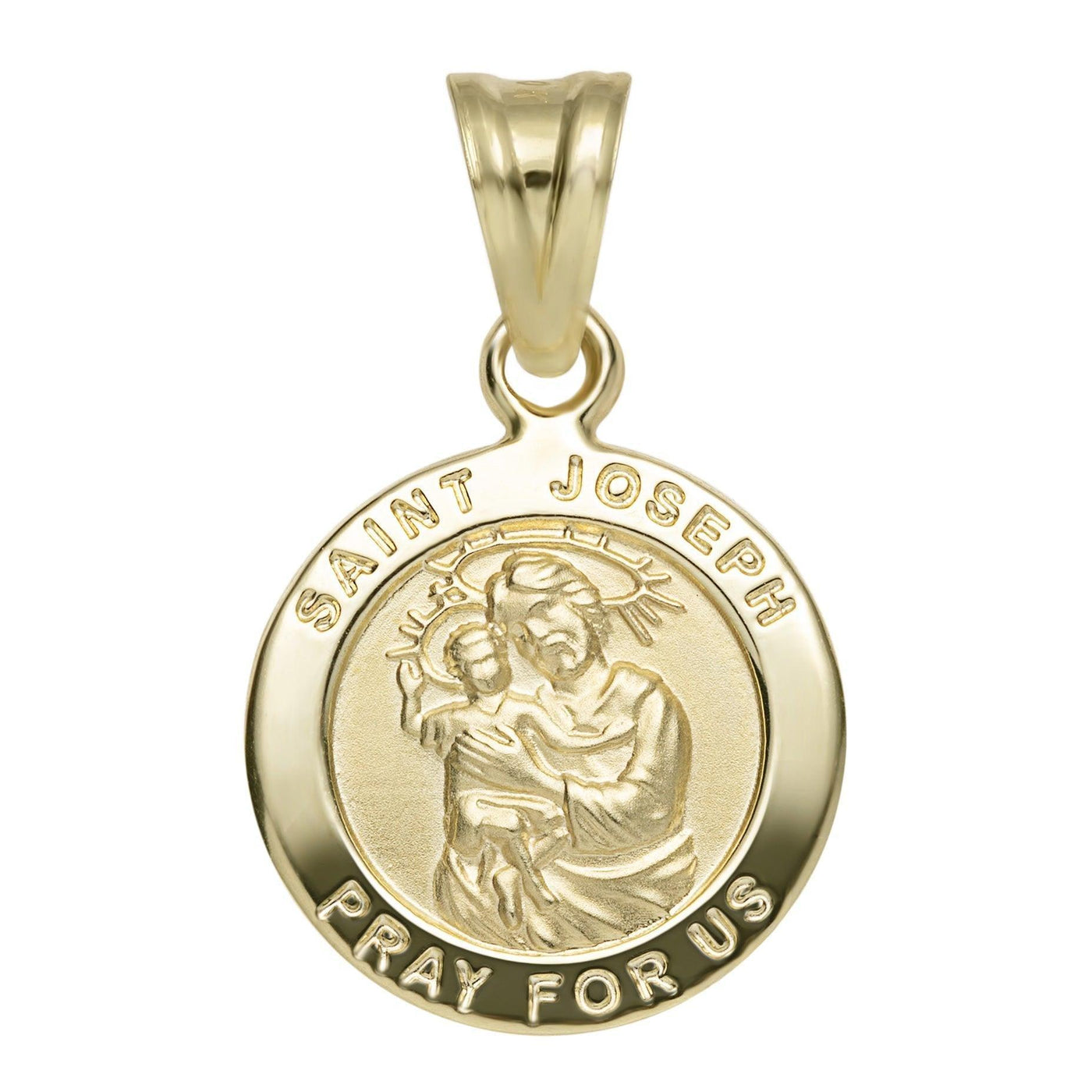 1" Textured Saint Joseph Pray For Us Medallion Pendant 10K Yellow Gold - bayamjewelry