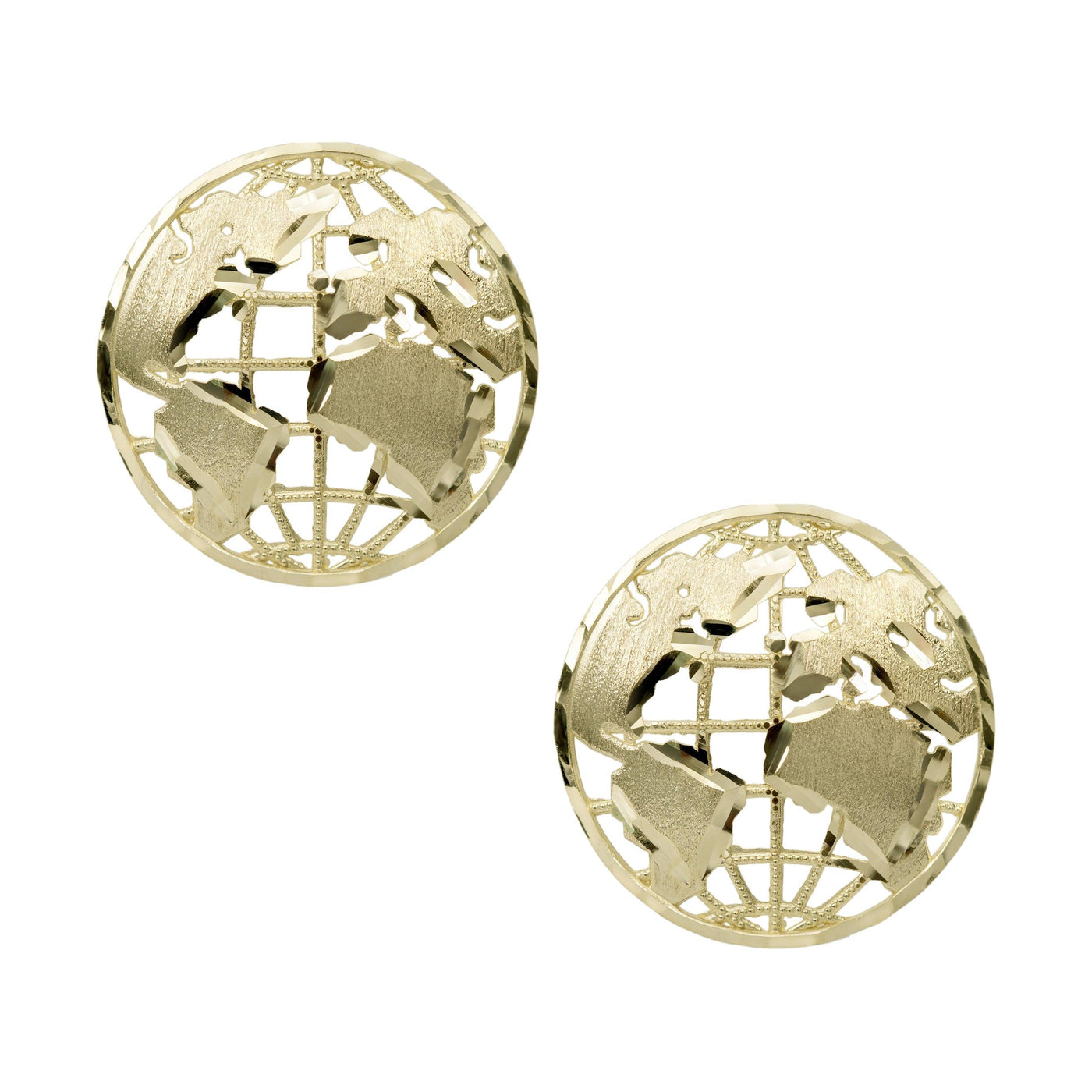1" Women's Diamond Cut World Stud Earrings Solid 10K Yellow Gold - bayamjewelry