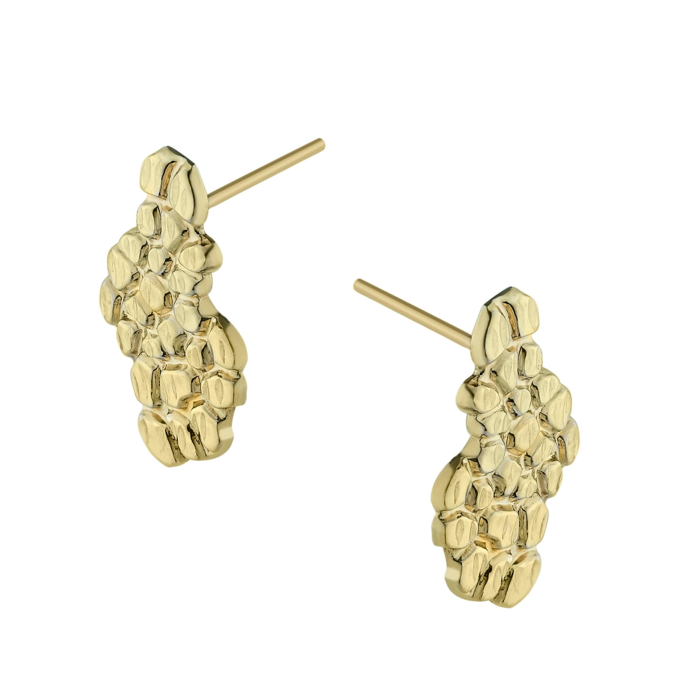1" Women's Nugget Stud Earrings 10K Yellow Gold - bayamjewelry