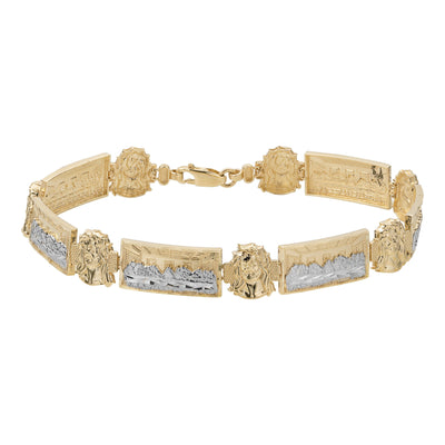10mm Diamond-Cut Last Supper Jesus Bracelet 10K Yellow White Gold - bayamjewelry