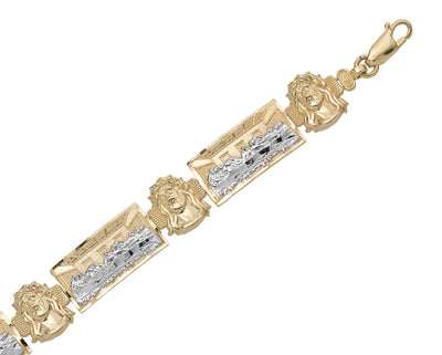 10mm Diamond-Cut Last Supper Jesus Bracelet 10K Yellow White Gold - bayamjewelry
