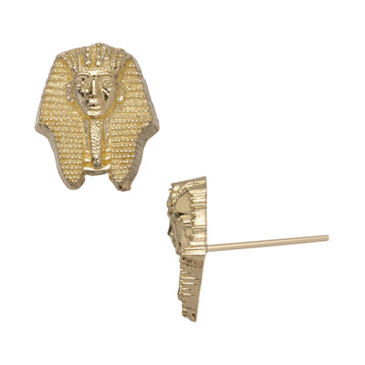 1/2" Pharaoh Egyptian King Stud Earrings 10K Yellow Gold - bayamjewelry