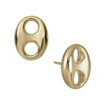 1/2" Puffed Gucci Link Stud Earrings 10K Yellow Gold - bayamjewelry