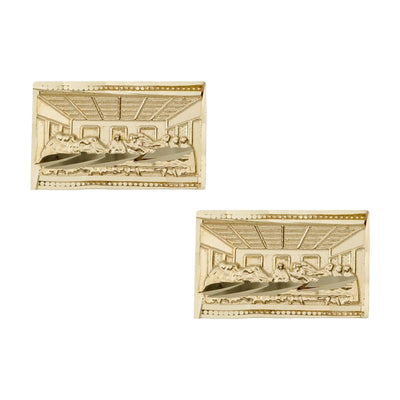 1/2" Rectangle Diamond Cut The Last Supper Stud Earrings Solid 10K Yellow Gold - bayamjewelry