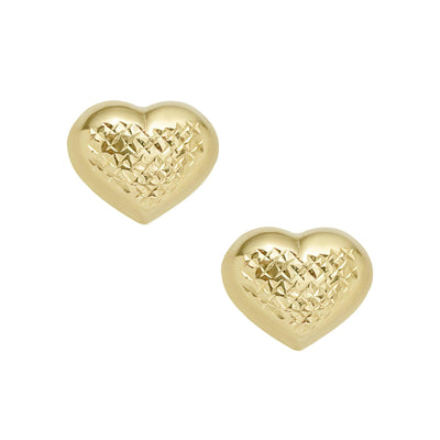 1/2" Women's Diamond Cut Heart Stud Earrings 10K Yellow Gold - bayamjewelry