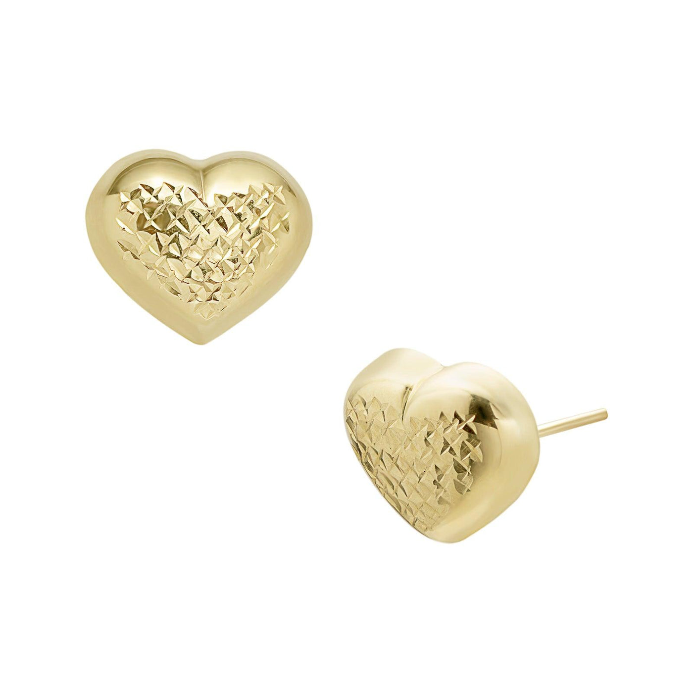 1/2" Women's Diamond Cut Heart Stud Earrings 10K Yellow Gold - bayamjewelry