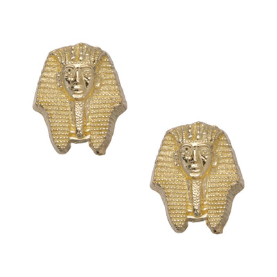 1/2" Women's Pharaoh Egyptian King Stud Earrings 10K Yellow Gold - bayamjewelry