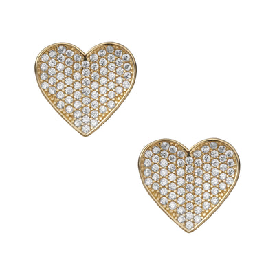 1/2" Women's Framed CZ Heart Stud Earrings 10K Yellow Gold