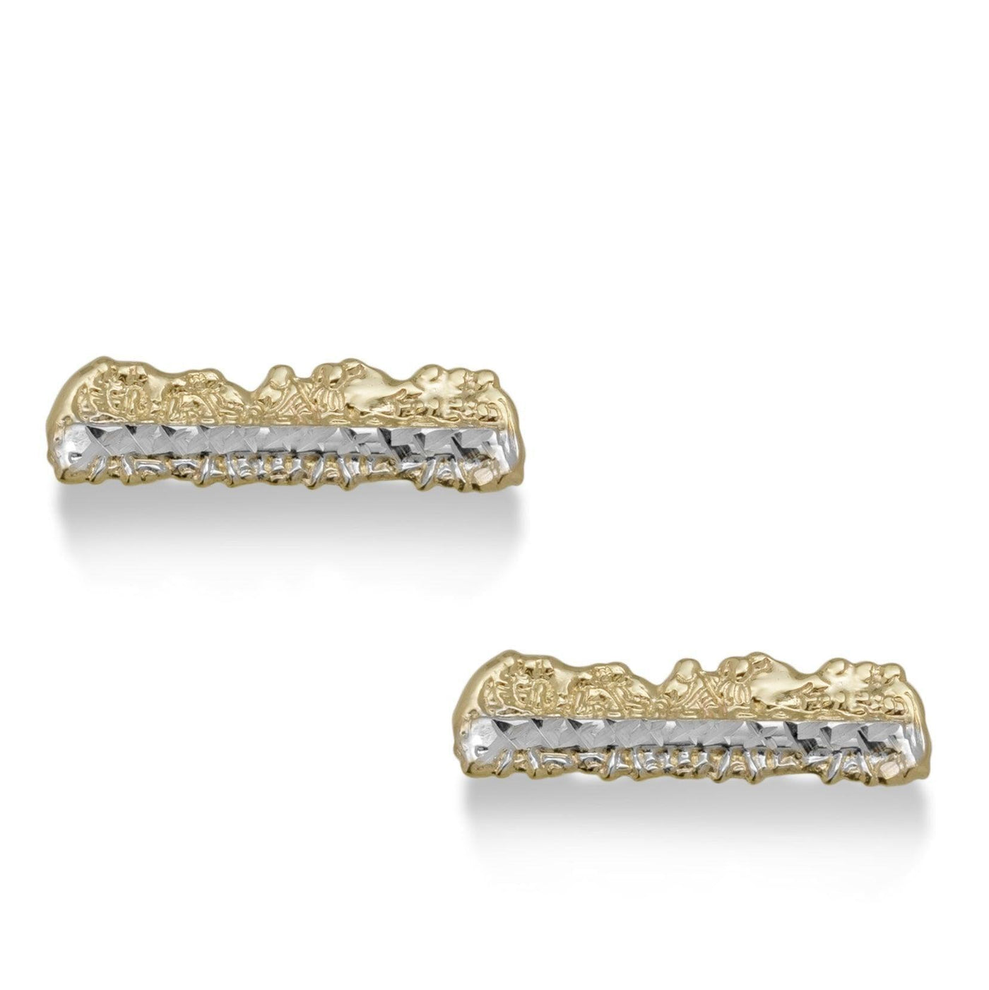 1/4" Diamond Cut Last Supper Stud Earrings 10K Yellow Gold - bayamjewelry