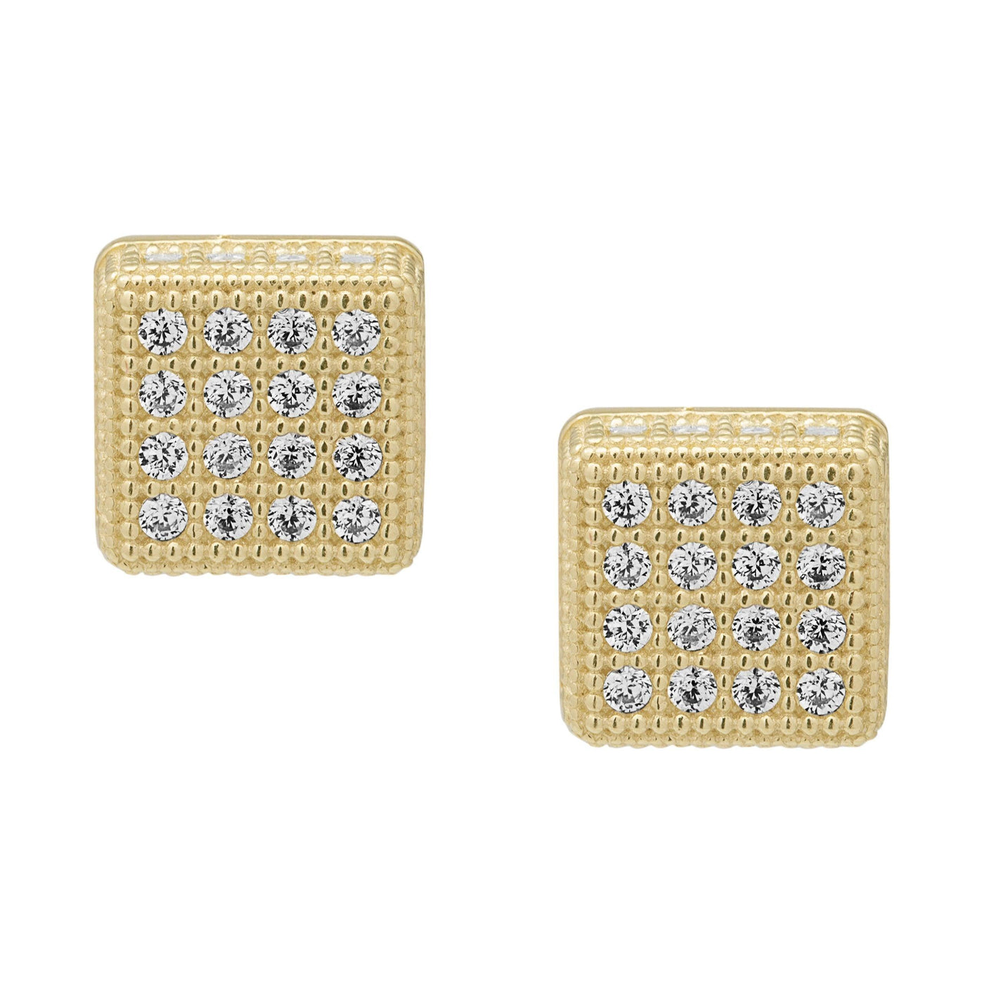 1/4" Small CZ Square Stud Earrings Solid 10K Yellow Gold - bayamjewelry