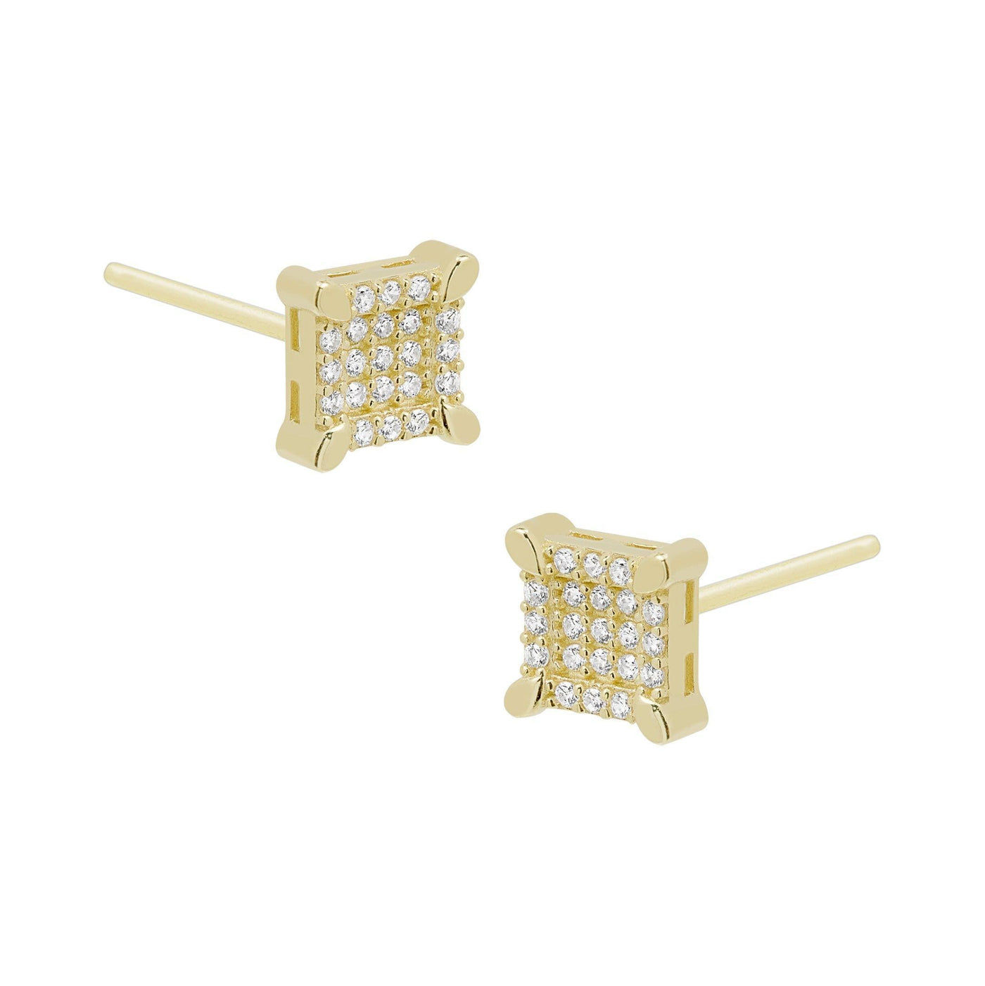 1/4" Small CZ Square Stud Earrings Solid 10K Yellow Gold - bayamjewelry