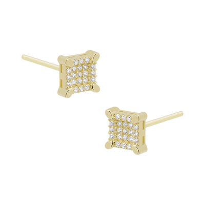 1/4" Women's CZ Square Stud Earrings Solid 10K Yellow Gold - bayamjewelry