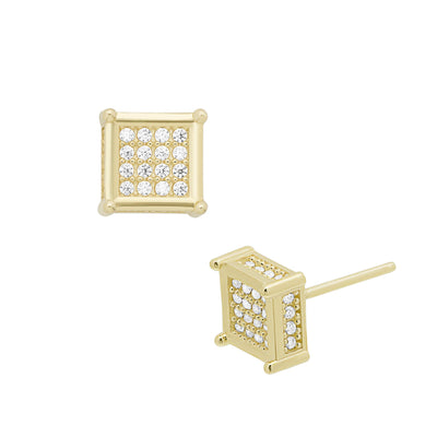 1/4" Women's Framed Square CZ Stud Earrings 10K Yellow Gold - bayamjewelry