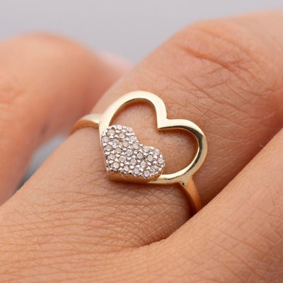 Cut-Out CZ Heart Ring 14K Yellow Gold