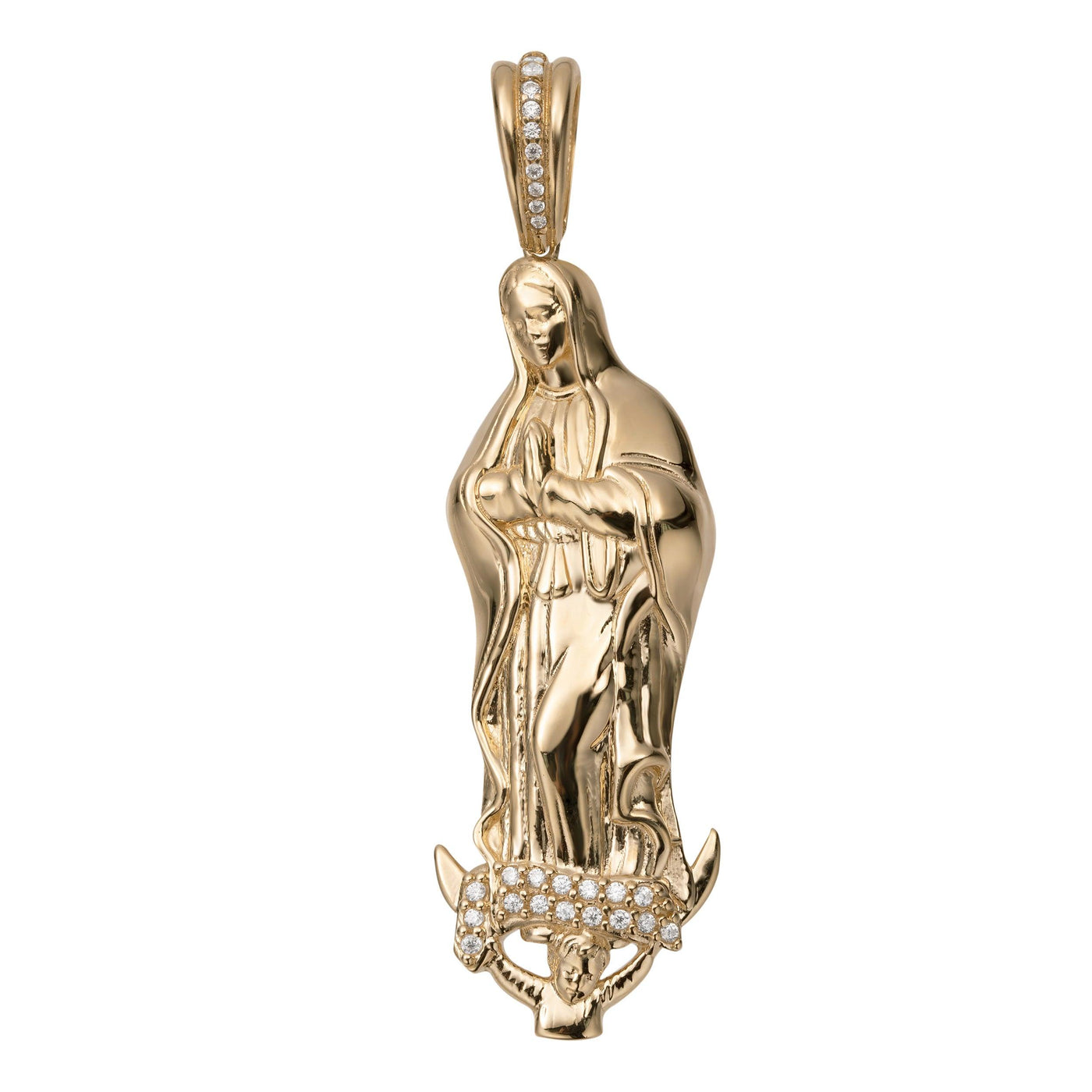 2 1/2" CZ Lady Guadalupe Virgin Mary Pendant 14K Yellow Gold - bayamjewelry