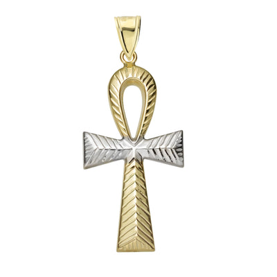 2 1/2" Diamond-Cut Ankh Cross Pendant 10K Yellow Gold - bayamjewelry