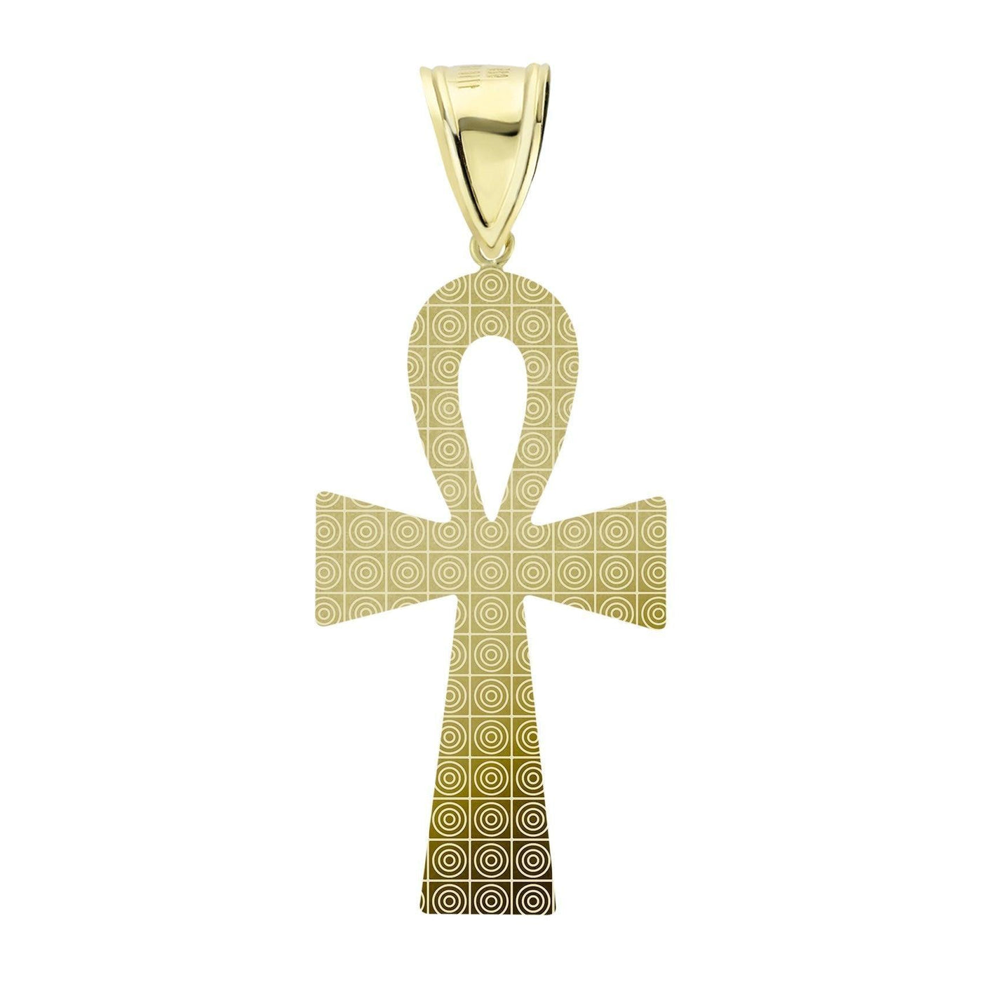 2 1/2" Diamond-Cut Ankh Cross Pendant 10K Yellow Gold - bayamjewelry