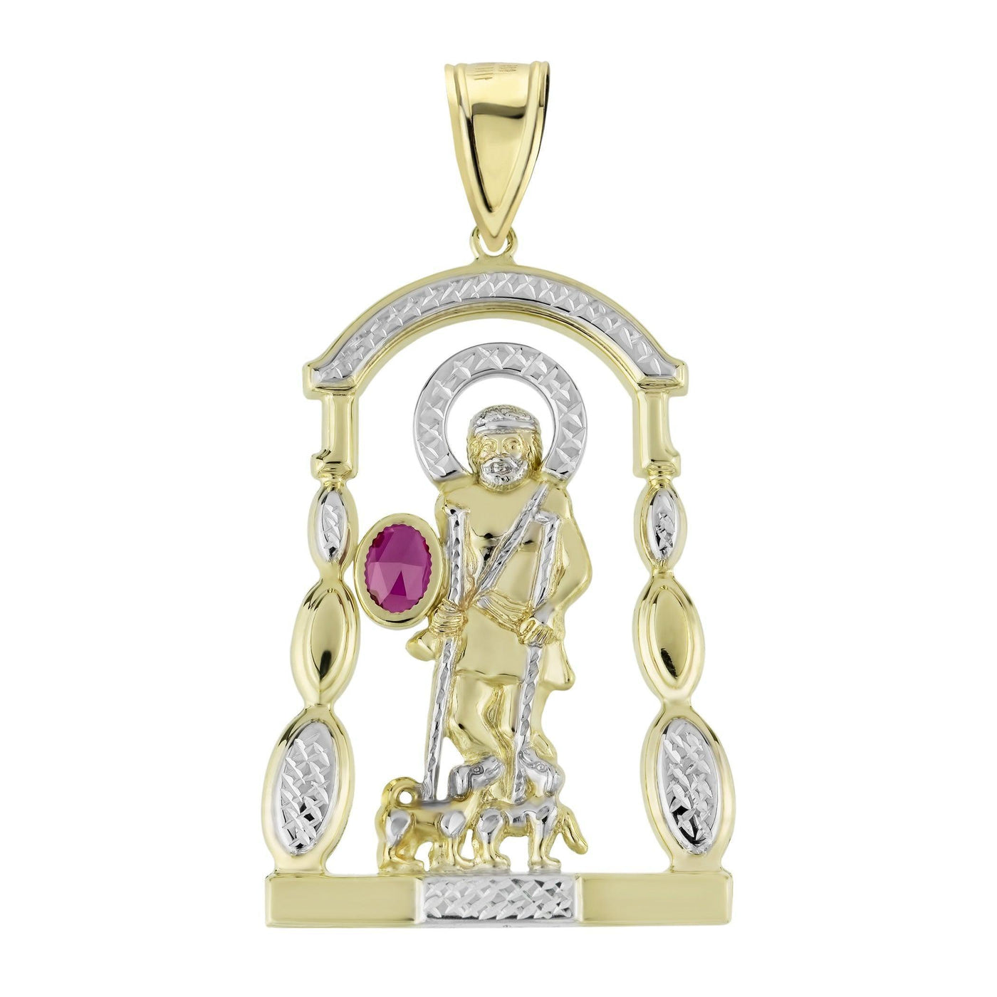 2 1/2" Diamond Cut Ruby Saint Lazarus Pendant 10K Yellow Gold - bayamjewelry