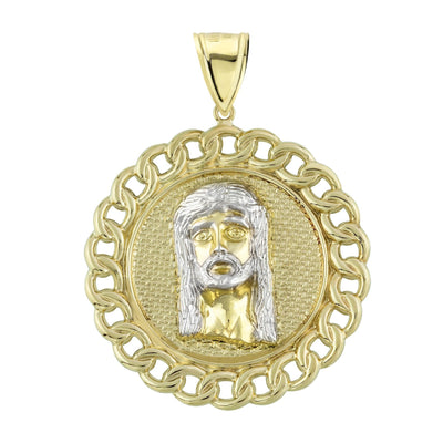 2 1/2" Jesus Head Medallion Miami Cuban Bordered Pendant 10K Yellow Gold - bayamjewelry
