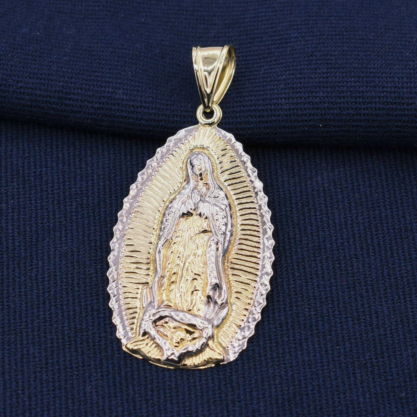 2 1/2" Lady Guadalupe Virgin Mary Medallion Pendant 10K Yellow Gold - bayamjewelry