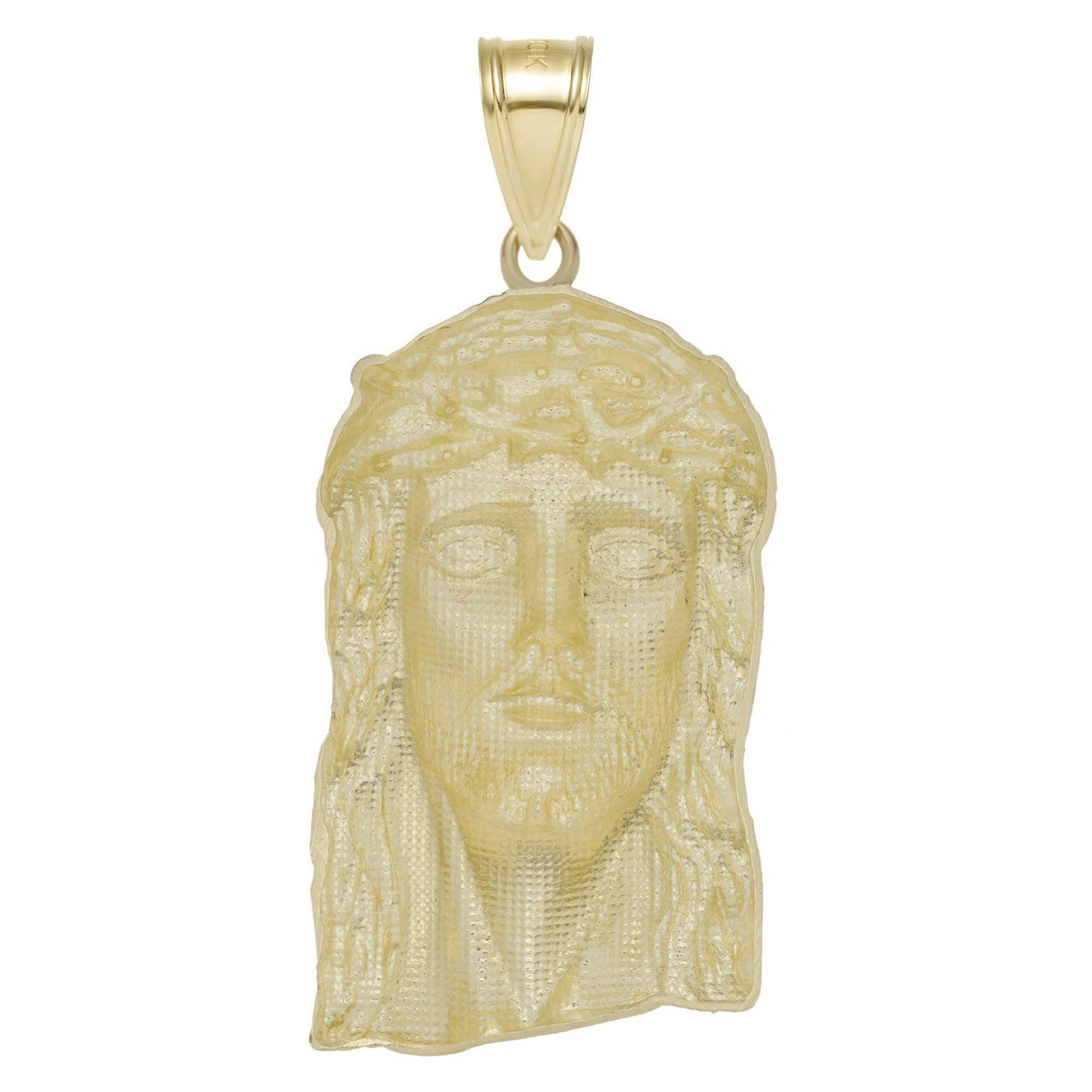 2 1/2" Textured Face Of Jesus Pendant Solid 10K Yellow Gold - bayamjewelry
