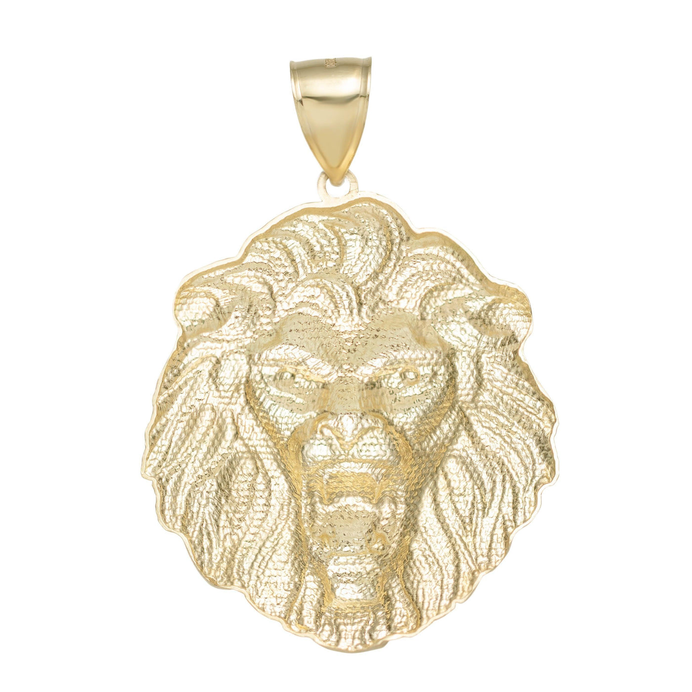 2 1/2" Textured Roaring Lion Head Charm Pendant 10K Yellow Gold - bayamjewelry