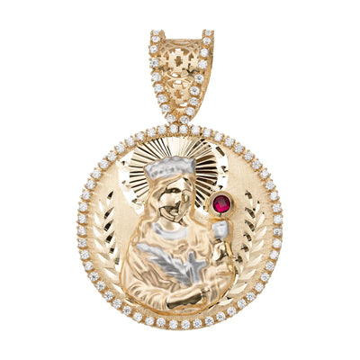 2 1/4" CZ Saint Barbara Ruby Medallion Pendant 14K Yellow Gold - bayamjewelry