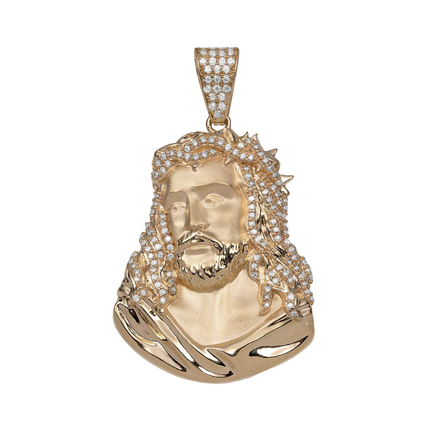 2 1/4" CZ Textured Face Of Jesus Pendant 14K Yellow Gold - bayamjewelry