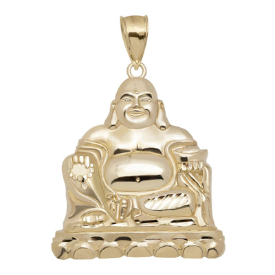 2 1/4" Diamond-Cut Happy Buddha Pendant Charm 10K Yellow Gold - bayamjewelry