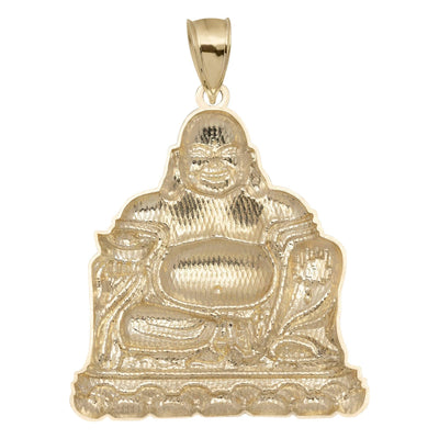 2 1/4" Diamond-Cut Happy Buddha Pendant Charm 10K Yellow Gold - bayamjewelry