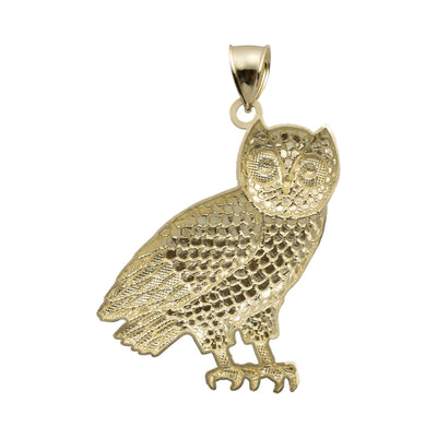 2 1/4" Diamond-Cut Owl Pendant 10K Yellow Gold - bayamjewelry