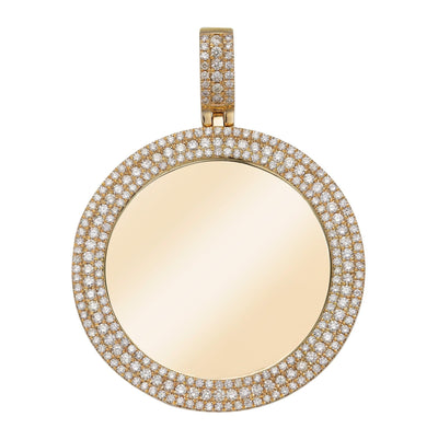 2 1/4" Diamond Picture Frame Memory Medallion Pendant 3.75ct 14K Yellow Gold - bayamjewelry