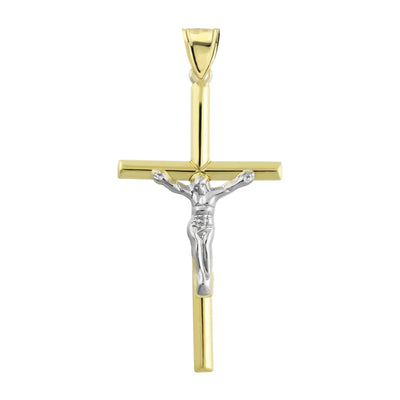 2 1/4" Jesus Cross Crucifix Two-Tone Pendant 10K Yellow Gold - bayamjewelry
