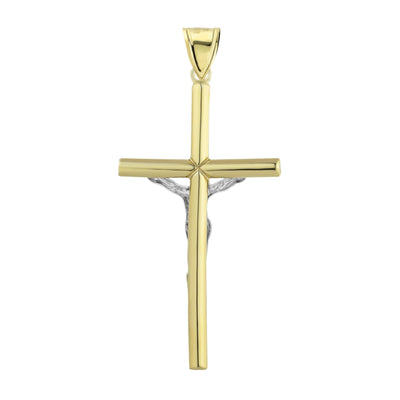 2 1/4" Jesus Cross Crucifix Two-Tone Pendant 10K Yellow Gold - bayamjewelry